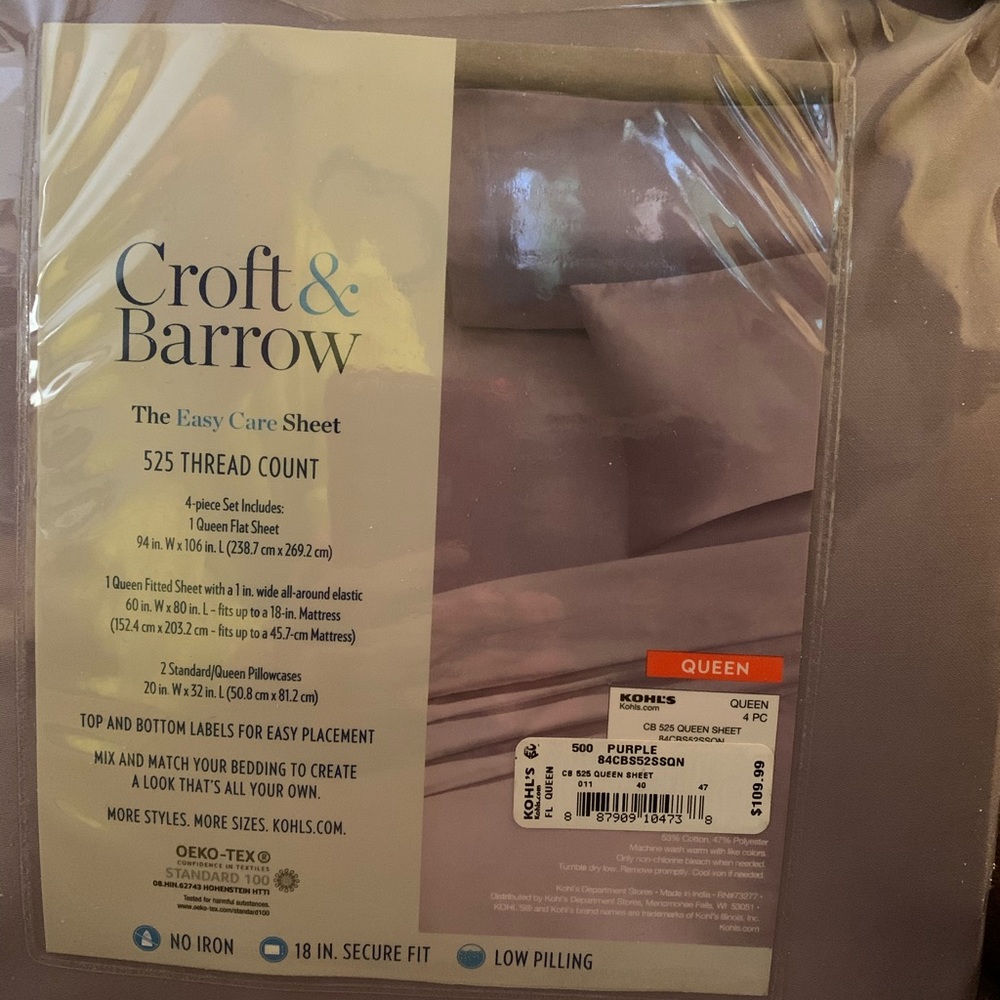 Croft and barrow 4 piece sheet set queen size